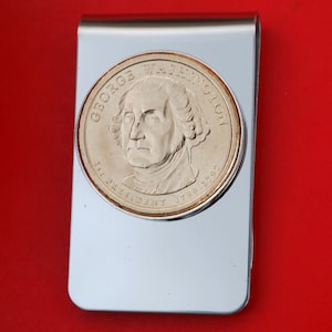 US 2007 Presidential Dollar BU Unc Coin Stainless Steel Silver Money Clip NEW - George Washington ( 1789−1797 Years Served )