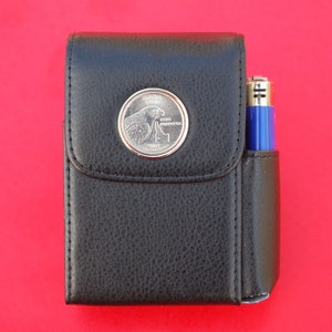 US 2007 State Quarter PU Leather Wrapped Stainless Steel Cigarette Case Pouch Lighter Holder - Wyoming, Washington, Utah, Montana, Idaho