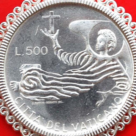 【希少品】アンティーク雑貨　資生堂チェインストアー刻印　古いそろばん 5つ珠 1969 バチカン 500 リラ BU 未流通 83.5% シルバー コイン 925