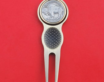 US 1919 ~ 1938 Indianerkopf Büffel-Münze-Golfball-Marker Divot-Tool - Zeigt Büffel
