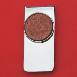 Bolivia 1942 50 Centavos Coin Solid Brass Money Clip New - The Caduceus Short Staff Entwined by Two Serpents Surmounted by Wings