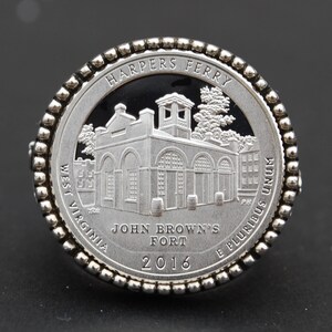 US 2016 West Virginia Harpers Ferry National Historical Park Quarter 90% Silver Proof Coin 925 Sterling Signet Ring NEW