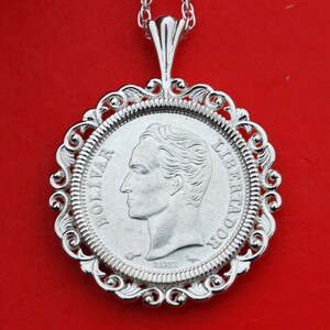 1960 Venezuela 50 Centimos 0.835 Silver BU Unc Coin Soild 925 Sterling Silver Necklace - Head of Bolivar