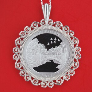 2011 Oklahoma Chickasaw National Recreation Area Quarter 90% Silver Proof Coin 925 Sterling Silver Necklace NEW - America the Beautiful