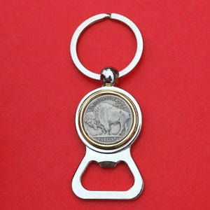 US 1913 ~ 1938 Indian Head Buffalo Nickel 5 Cent Coin Silver Gold Two Tone Key Chain Ring Bottle Opener NEW