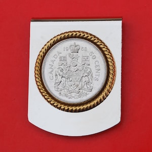 1968 Canadian Half Dollar 50 Cents Coin Stainless Steel Large Money Clip NEW - The Royal Coat of Arms of Canada
