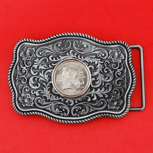 US 2000 State Quarter BU Uncirculated Coin Belt Buckle - Virginia, Maryland, Massachusetts, South Carolina, New Hampshire