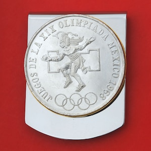 1968 Mexiko Olympia 25 Pesos Silber Münze Ley .720 Silber Münze Edelstahl Große Geldklammer - Azteken Ballspieler über den Olympischen Ringen