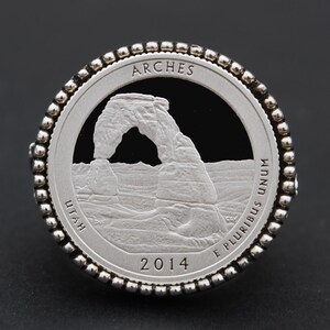 US 2014 Utah Arches National Park Quarter 90% Silver Proof Coin 925 Sterling Signet Ring NEW - America the Beautiful