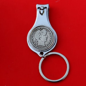 US 1901 ~ 1916 Barber Quarter 90% Silver Coin All-in-One Key Ring Bottle Opener Nail Cutter Clipper NEW