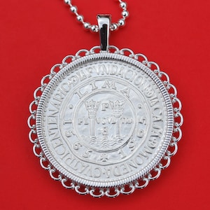 1965 Peru 20 Soles de Oro Unc 90% Silver Coin 925 Sterling Silver Necklace NEW - Pillars of Hercules - Anniversary of Lima ( 1565 ~ 1965 )