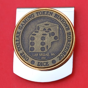 Vintage Binion’s Horseshoe Club Casino 1 Dollar Gaming Token Stainless Steel Large Wide Design Money Clip NEW - Las Vegas, NV - Dice