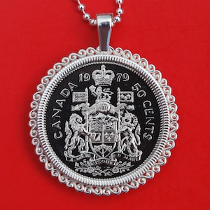 Canada 1979 Specimen Proof Unc 50 Cent Piece Canadian Half Dollar 925 Sterling Silver Necklace