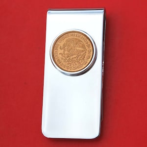 1973 Mexiko 5 Cent Cent Centavos BU Unzirkulierte Münze massive Messing Geld Clip neu - National Arms Eagle auf Kaktus mit Schlange im Schnabel über Kranz