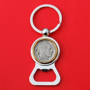 US 1927 Indian Head Buffalo Nickel 5 Cent Coin Silver Gold Two Tone Key Chain Ring Bottle Opener NEW