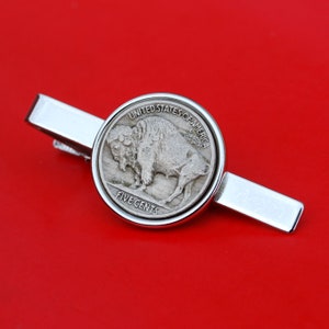 US 1913 ~ 1938 Indian Head Buffalo Nickel 5 Cent Coin Silver Plated Tie Clip Clasp NEW