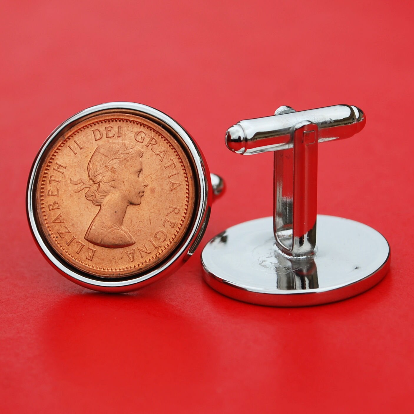 1964年カナダ1セントBU未流通コインカフスボタン新品 - メープルリーフ