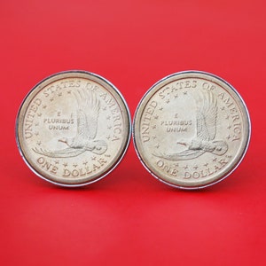 US 2000 ~ 2008 Sacagawea Dollar BU Uncirculated Coin Silver Plated Cufflinks NEW - Eagle in Flight Reverse