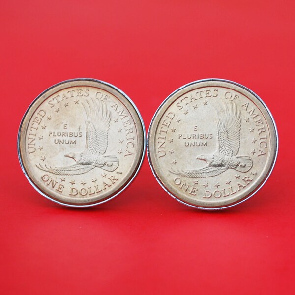 US 2000 ~ 2008 Sacagawea Dollar BU Uncirculated Coin Silver Plated Cufflinks NEW - Eagle in Flight Reverse