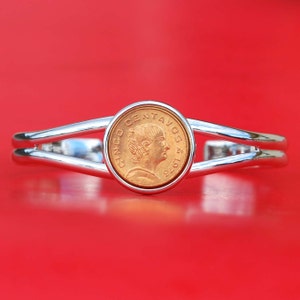 1973 Mexico 5 Cent Centavos BU Uncirculated Coin Silver Plated Cuff Bangle Bracelet NEW - Portrait of Josefa Ortiz de Domínguez to the Right