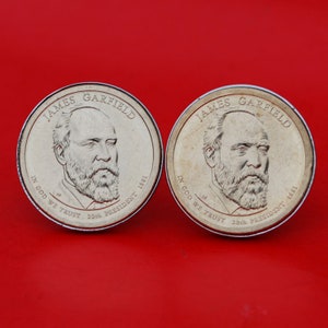 US 2011 Presidential Dollar BU Uncirculated Coin Silver Plated Cufflinks NEW - James A. Garfield ( 1881 ) Obverse