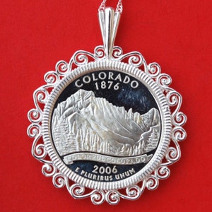 US 2006 Colorado State Quarter 90% Silver Proof Coin Solid 925 Sterling Silver Necklace w. 18&quot; Sterling Silver Chain NEW