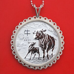 2021 Australia Silver Lunar Year of Ox 1 Oz  .999 Fine Silver Coin Solid 925 Sterling Silver Necklace NEW