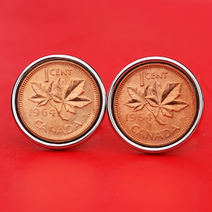 1964 Canada One Cent BU Uncirculated Coin Cufflinks  NEW - Maple Leaf