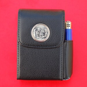 US 2003 State Quarter PU Leather Wrapped Stainless Steel Cigarette Case Pouch Lighter Holder - Arkansas, Maine, Missouri, Alabama, Illinois