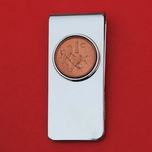 1966 South Africa 1 Cent BU Uncirculated Coin Solid Brass Money Clip New - Sparrows