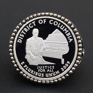 2009 District of Columbia - DC & US Territories Quarter 90% Silver Proof Unc Coin 925 Sterling Silver Signet Ring - American Eagle Design