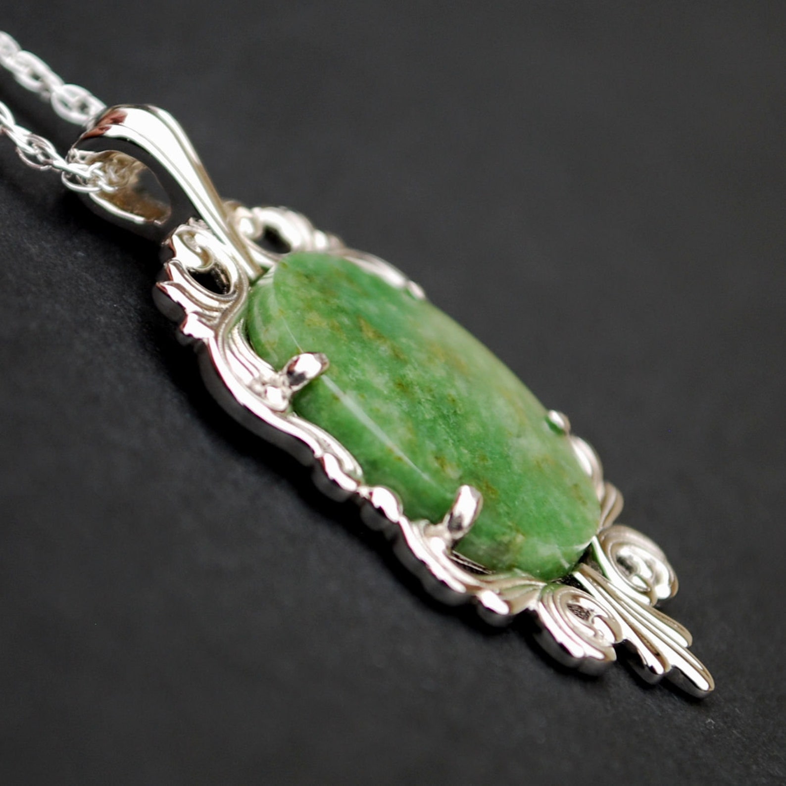 Wyoming Jade 925 Sterling Silver Necklace Etsy