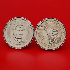 US 2009 Presidential Dollar BU Uncirculated Coin Silver Plated Cufflinks NEW - William Henry Harrison ( 1841 Year Served ) Obverse Reverse