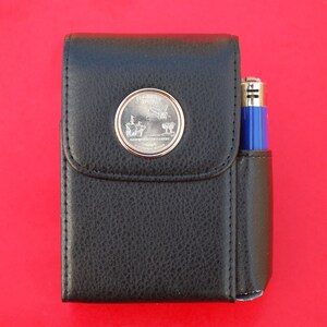 US 2004 State Quarter PU Leather Wrapped Stainless Steel Cigarette Case Pouch Lighter Holder - Texas, Michigan, Florida, Iowa, Wisconsin