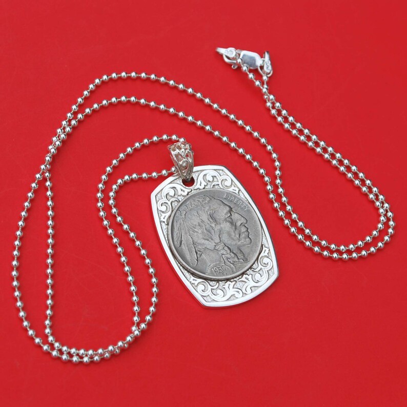 1937 Indian Head Buffalo Nickel Pendant On 24" 925 Sterling Silver Snake Chain – Everymagicalday