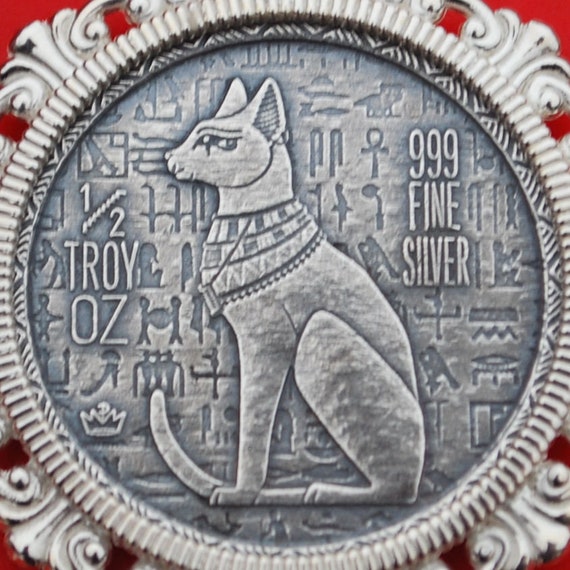 1/2オンス シルバー ラウンドコイン - 超高浮き彫り エジプト - 猫の