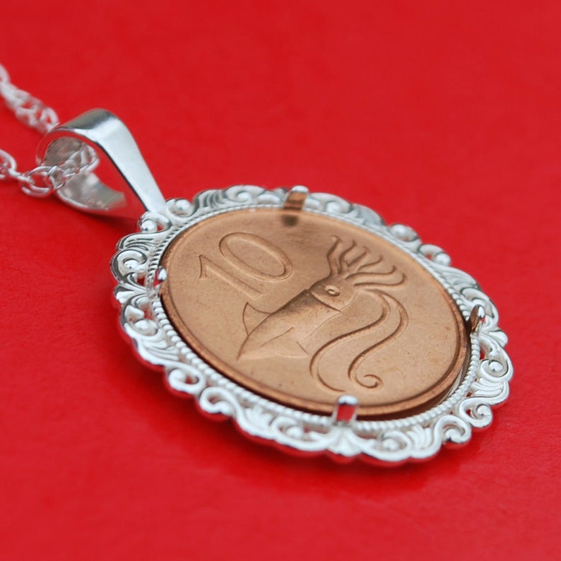 Bull Head 1981 Iceland 10 Aurar BU Uncirculated Coin Solid 925 Sterling Silver Necklace NEW