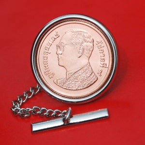 Thailand 50 Satang 1/2 Baht Coin Silver Plated Tie Tac Tack Pin NEW - King Vajiralongkorn