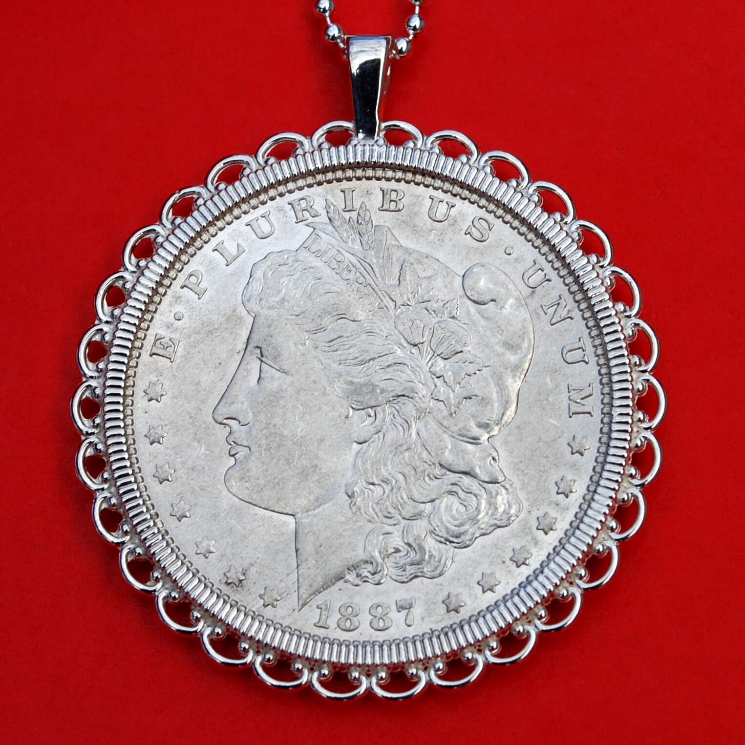 US 1887 Morgan Silver Dollar AU Coin Solid 925 Sterling