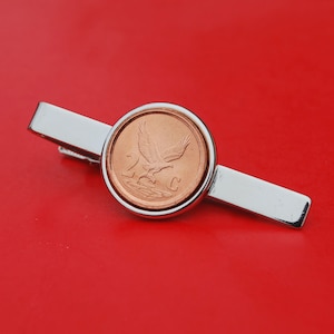 1996 South Africa 2 Cents BU Uncirculated Coin Silver Plated Tie Clip Bar Pin NEW - Eagle with Fish in Talons