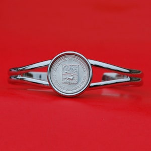 1960 Venezuela 50 Centimos 0.835 Silver BU Coin Silver Plated Cuff Bangle Bracelet NEW - National Arms Cornucopias Horse Flags Olive Branch