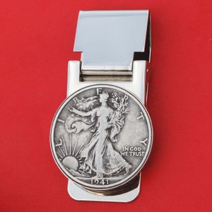 US 1917 ~ 1947 Walking Liberty Half Dollar 90% Silver Coin Hinged Money Clip NEW