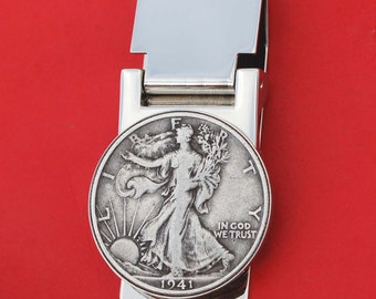 US 1917 ~ 1947 Walking Liberty Half Dollar 90% Silber Münze Geldklammer NEU