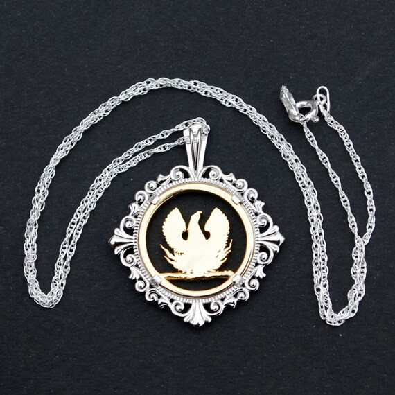 Gorgeous Firebird Phoenix Cutout Gold Silver Two Tone Solid 925 Sterling Silver Necklace NEW Rising from Its Flames