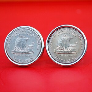 US 2004 Westward Journey Jefferson Nickel SeriesTM BU Unc Coin Silver Plated Cufflinks NEW - Keelboat