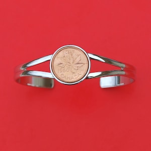 Canada 1960 ~ 2012 Penny One Cent BU Uncirculated Coin Silver Plated Bracelet NEW - Maple Leaf
