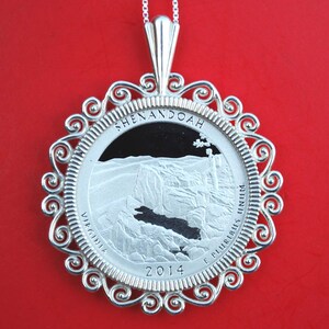 US 2014 Virginia Shenandoah National Park Quarter 90% Silver Proof Coin 925 Sterling Silver Necklace NEW - America the Beautiful
