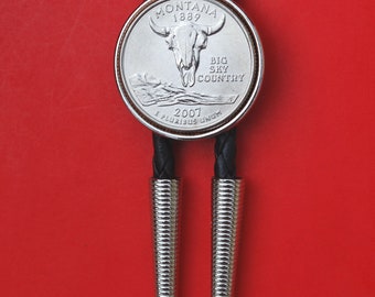 US 2007 State Quarter Simple Silver Slide 36 &quot;Schwarz Kunstleder Kordel Bolokrawatte - Wyoming, Washington, Utah, Montana, Idaho