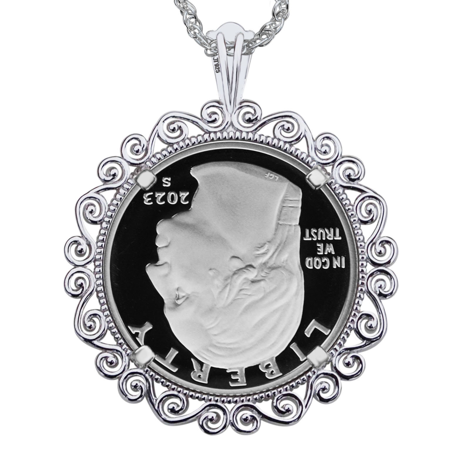 米国 2023 年女性用クォーター 99.9% シルバー プルーフ コイン 925 スターリング シルバー ネックレス - ベッシー コールマン