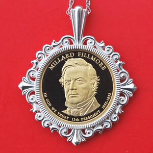 2010 President Millard Fillmore Dollar Gem Bu Uncirculated Proof Coin 925 Sterling Silver Necklace NEW